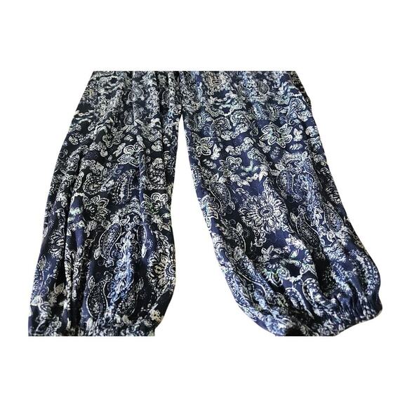 Aerie Blue Paisley Harem Pants Size Small High Rise Elastic Tie Waist Pockets - Picture 9 of 9
